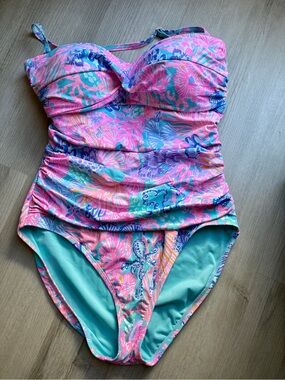 Lilly Pulitzer Pink & Teal Floral One-Piece Swimsuit